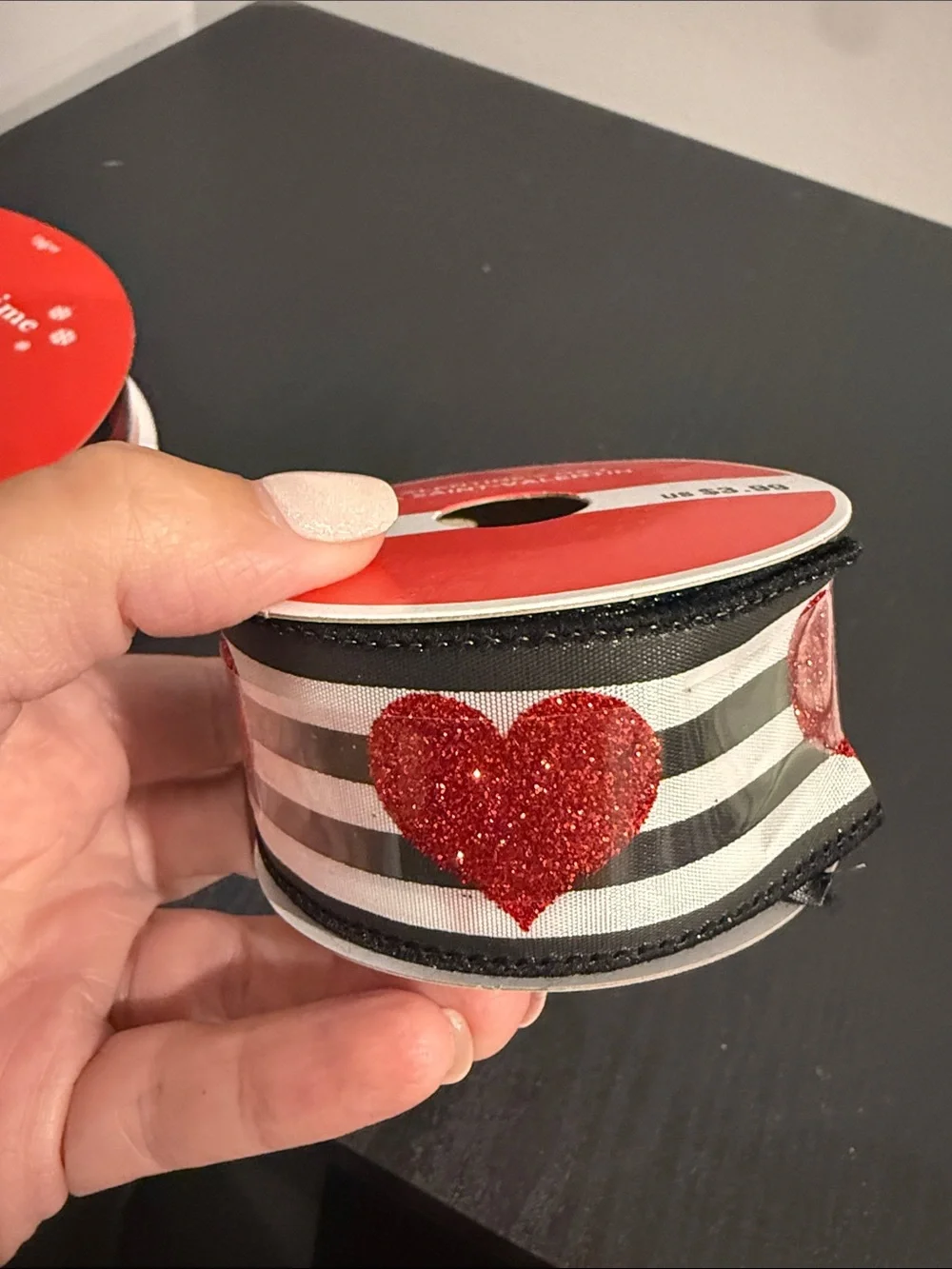 Striped Ribbon with Red Glitter Hearts